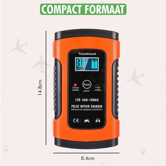 Travelhawk Batterieladegerät - Erhaltungsladegerät - Autobatterieladegerät - Geeignet für Motorrad, Auto, Roller - 12V 6A