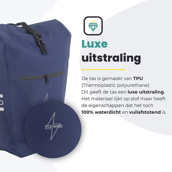 Voltano Luxe E-Bike Gepäcktasche 28L - Marineblau - Gepäckträgertasche mit Laptop-Fach - 100% wasserdicht - mit Schultergurt