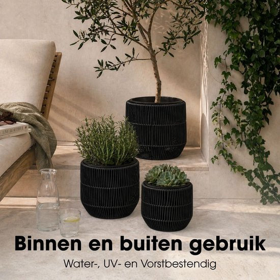 Mica Decorations Peta Blumentopf für den Außenbereich – 3er-Set – Pflanzgefäß für Blumen und Gartenpflanzen – Blumentöpfe für den Außenbereich – Schwarz