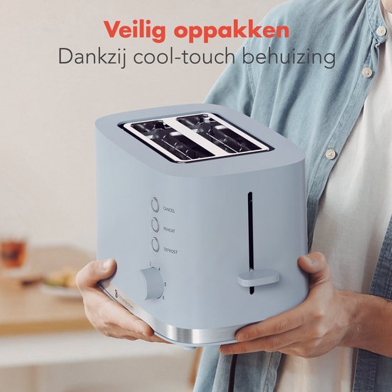 KitchenBrothers Toaster - Toaster - 6 einstellbare Wärmestufen - 2 extra breite Schlitze - 870W - Pastellblau