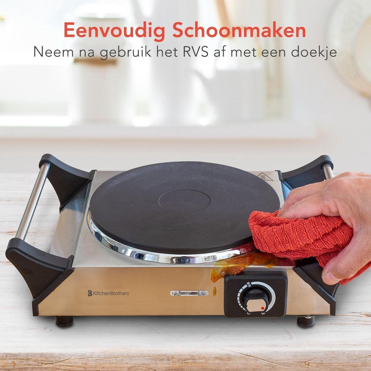 KitchenBrothers Elektrokochfeld - 1 Brenner - 1500W - Edelstahl