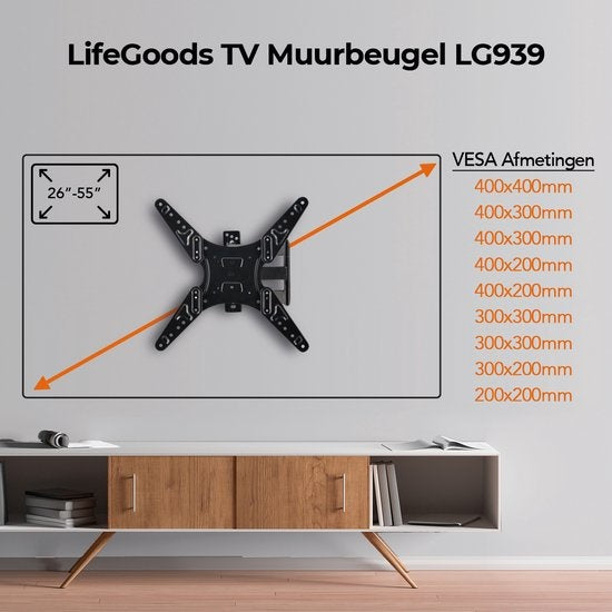 LifeGoods TV-Halterung - drehbar und neigbar - 26 bis 55 Zoll - bis zu 30 KG - Schwarz