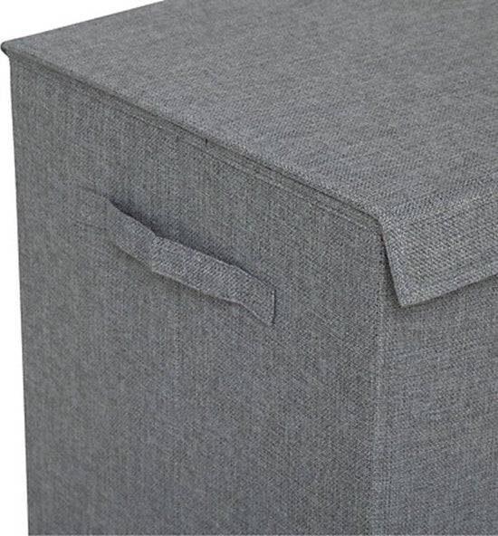 5Five Eureka Wäschekorb mit Fächern – 74 Liter – grau – 37 x 37 x 60 cm – MDF/Polyester-Stoff – mit Verschlussklappe