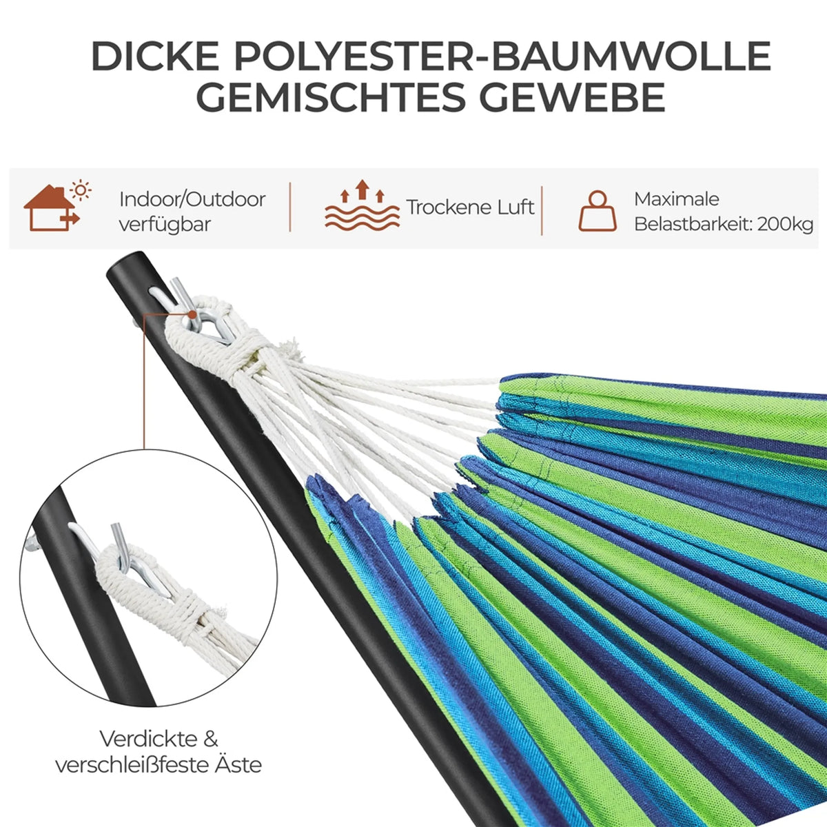 Yaheetech Hängematte mit Ständer – blau-grün gestreift – 2–3 Personen, bis zu 205 kg