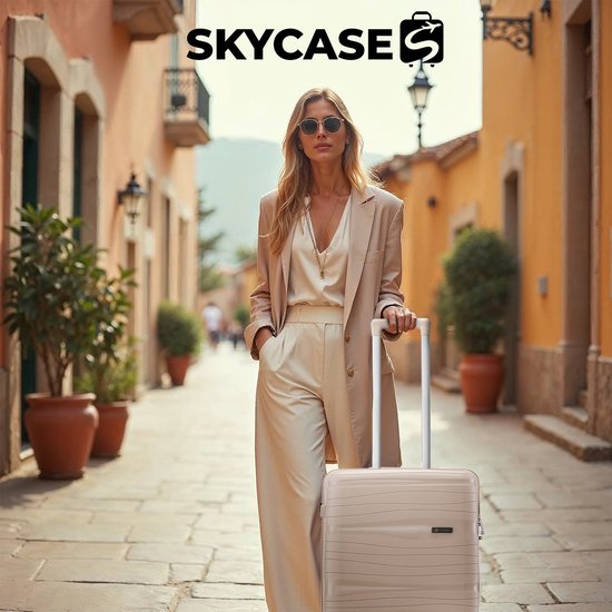 SKYCASES Travel One – 24-Zoll-Reisekoffer (mittelgroß) – Zahlenschloss – 41 x 24 x 69 cm – 68 l – Leicht, wasserdicht und strapazierfähig – Beige