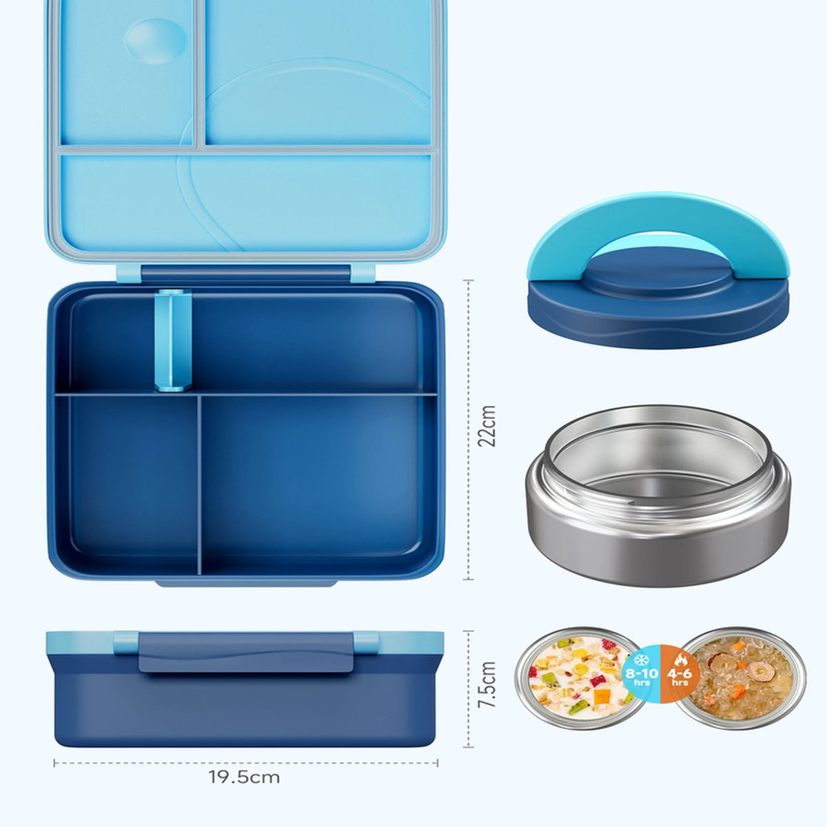 Meoky Lunchbox mit Fächern – Einfacher Verschluss – 54 oz – Blau