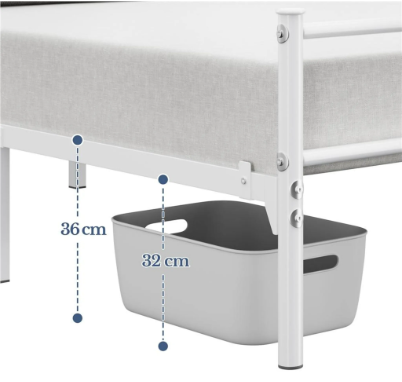 Yaheetech Metallbettgestell – Weiß – 206 x 142,5 x 88,5 cm – Matratze 140 x 200 cm – Mit Lattenrost