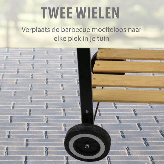BBQ Collection Holzkohlegrill – Holzkohlegrill mit Rädern – Grill mit verstellbarem Rost und Windschutz – Grill mit Seitentisch – Schwarz