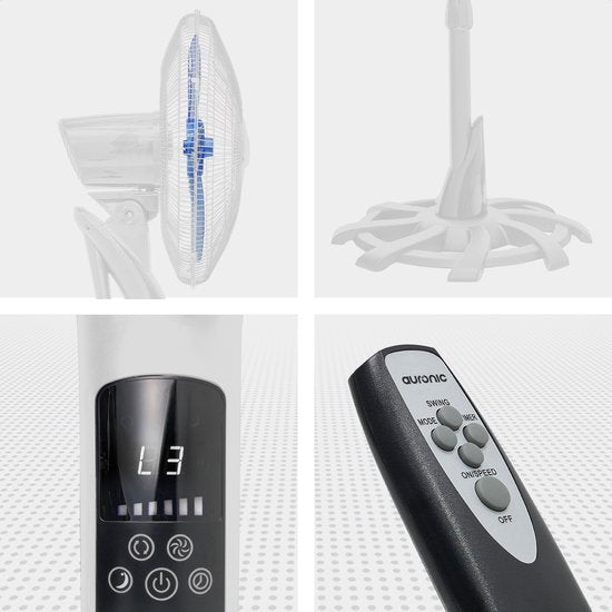 Auronic Tripod Fan - Standventilator mit Fernbedienung - Timer - 50W - 53dB - Weiß