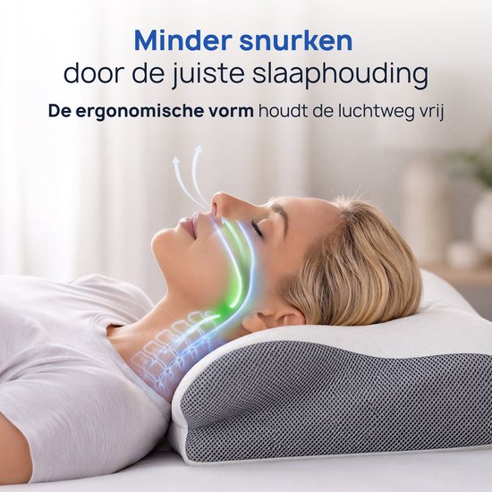 Alyze Anti-Schnarch-Kissen – Für jede Schlafposition – 62 x 37 cm – Kopfkissen – Ergonomisch – Schlaf – Schmetterling – Kissen – Nackenbeschwerden – Memory-Schaum – weiß – Alyze