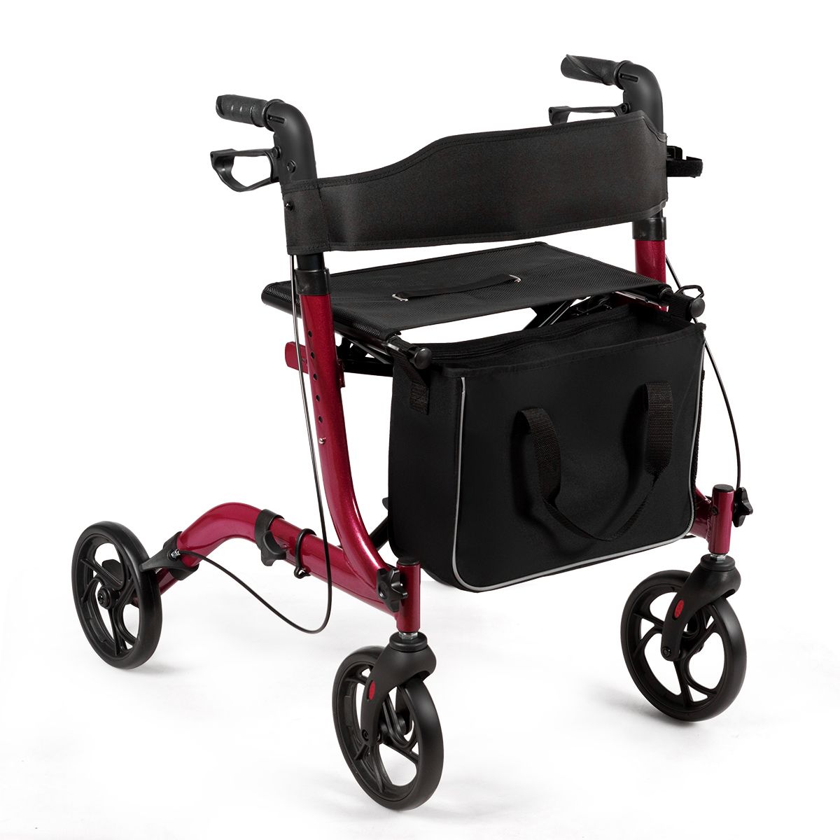 Coast Faltbarer Aluminium Rollator mit 4 Rädern, Rot - 54 x 74 x 82-95 cm