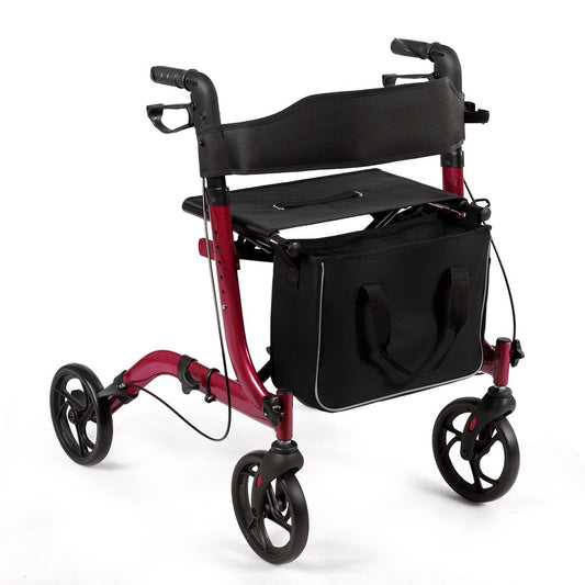 Coast Faltbarer Aluminium Rollator mit 4 Rädern, Rot - 54 x 74 x 82-95 cm