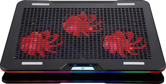 Fuegobird Laptop Cooler - Laptophalter und -kühler - 3 Lüfter - Einstellbar - RGB - Max 17 Zoll - Schwarz
