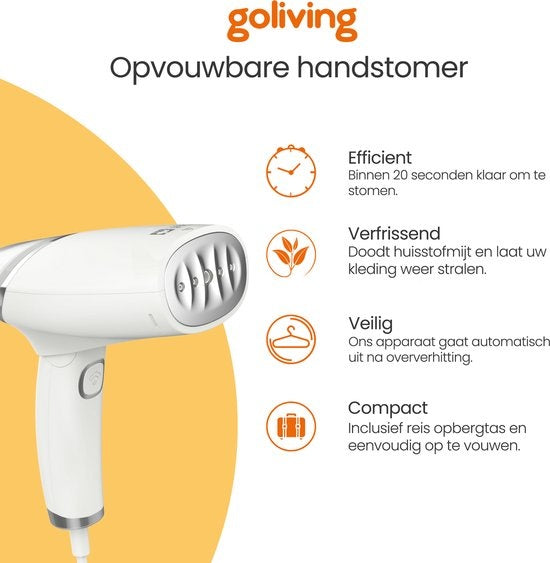 Goliving kledingstomer - Handstomer voor kleding/textiel/stof - Stoomstrijkijzer - Handstoomreiniger - Handstomer - Opvouwbaar - Incl. Reis-etui - Groen