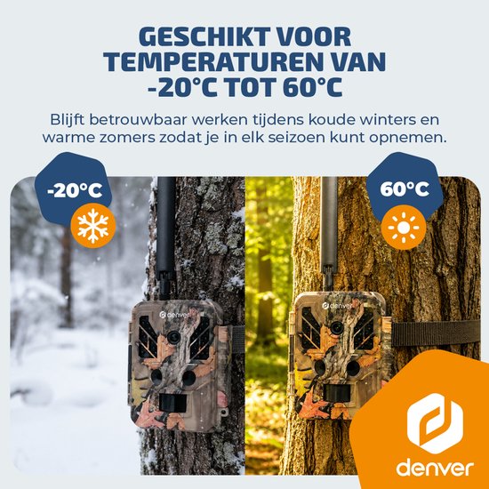 Denver Wildkamera mit Nachtsicht und 4G-Verbindung – Live-Streaming – 4K-Ultra-HD-Video – 48 MP – Solarbetrieb – TrailCam Go-App – WSL8050