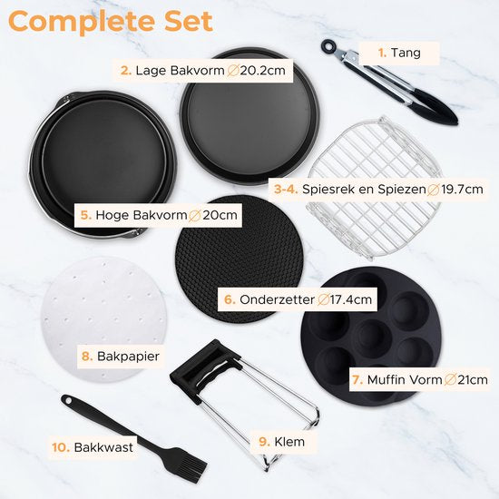 Happy Goods Heißluftfritteuse XL Zubehör - geeignet für Airfryer Zubehör - ⌀ 20 CM - Backpapier - Silikon Backblech - Backform Rund - Muffin Backformen - Inkl. Kochbuch