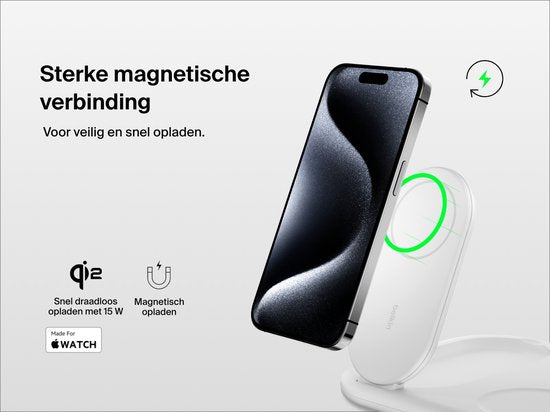 Belkin 3-in-1-Wireless-Ladegerät mit Qi2 15 W – MagSafe-kompatibel – Weiß