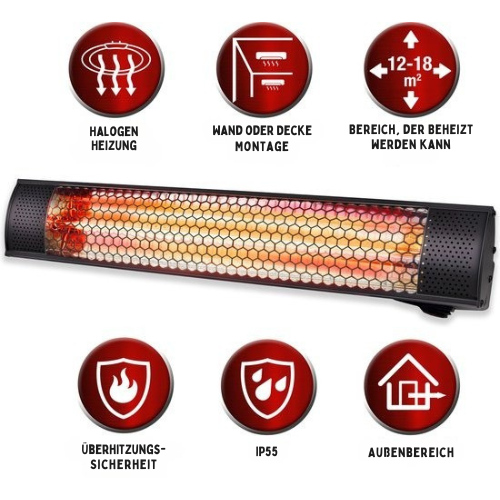 alpina - Terrassenheizer – Infrarotheizung – IP54 staub- und spritzwassergeschützt – 2000W