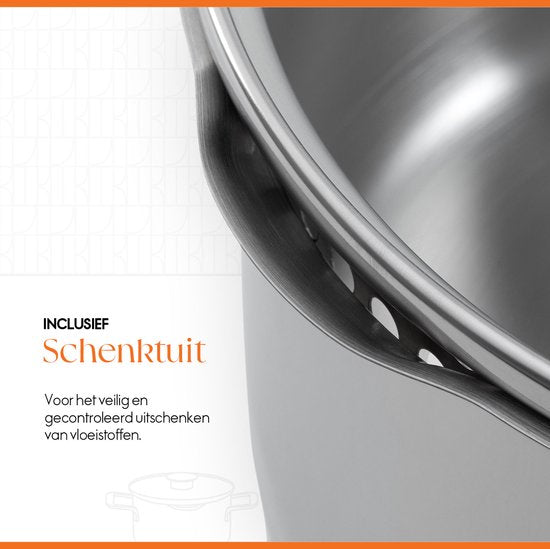 ELLE Gourmet Classique Edelstahl Kochtopf mit Deckel - Ø 16 cm - Kochtopf - PFAS frei - Induktion