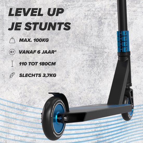 LifeGoods Stuntstep Pro X - T-Bar - HIC - Schritt für Kinder - Jungen/Mädchen - 110mm - 100KG - Schwarz/Blau