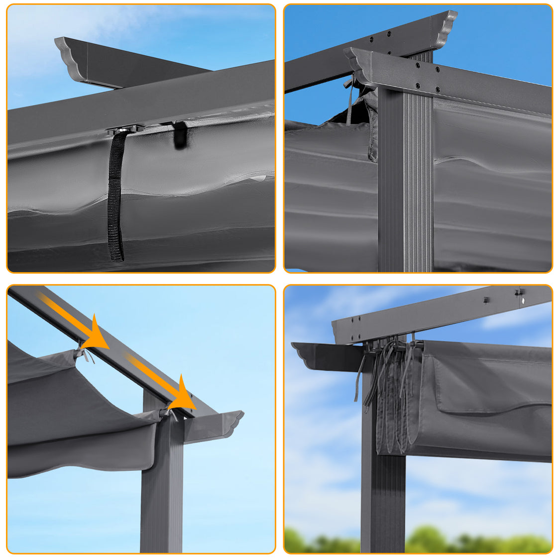 Angel Living Aluminium-Pergola mit verstellbarem, ausziehbarem Dach – 3 x 3 m – Grau/Anthrazit