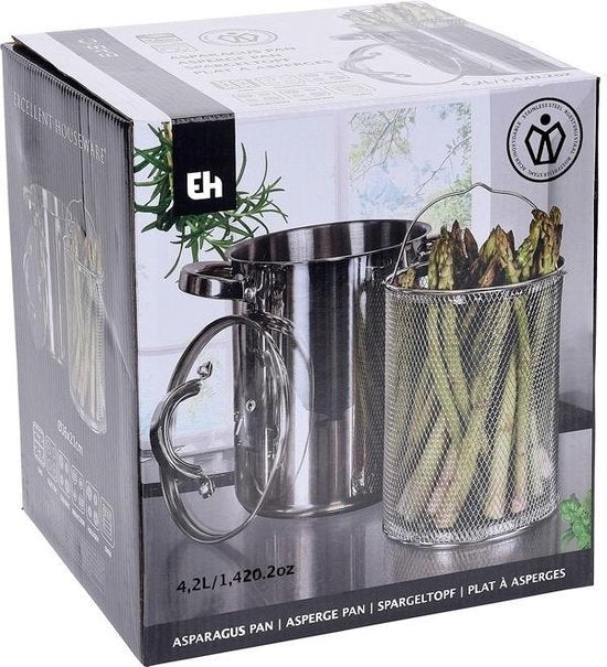 Excellent Houseware Spargeltopf mit Glasdeckel - 4,2 Liter