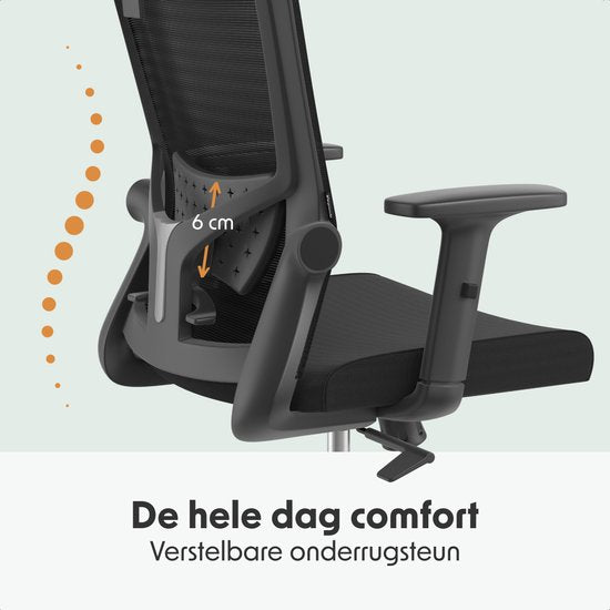 LifeGoods Ergonomischer Bürostuhl - Bürostuhl - NEN und SGS zertifiziert - Erwachsene - Kopfstütze - Schwarz/Chrom