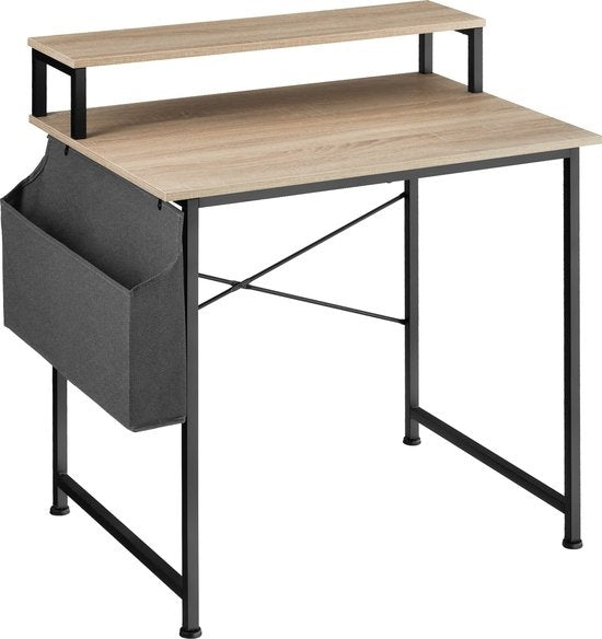 tectake - Everett Schreibtisch - 80 cm breit - Computertisch - mit Ablage und Organizer - hellbraun - 404663