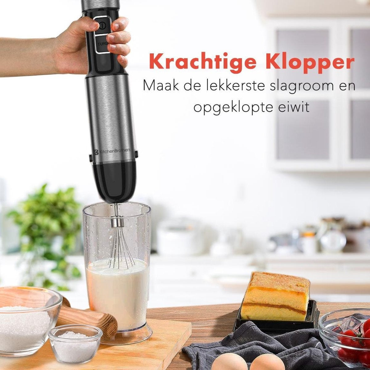 KitchenBrothers Stabmixer-Set - Zerkleinerer - Mixer 4-in1 - 800W - 600ML - Edelstahl
