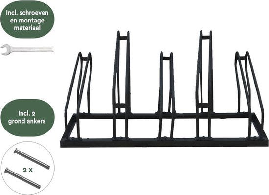 BRASQ Fahrradträger für 5 Fahrräder - Fahrradständer - Fahrradträger - Fahrradhalterung für Boden Inklusive Befestigungsmaterial - Schwarz