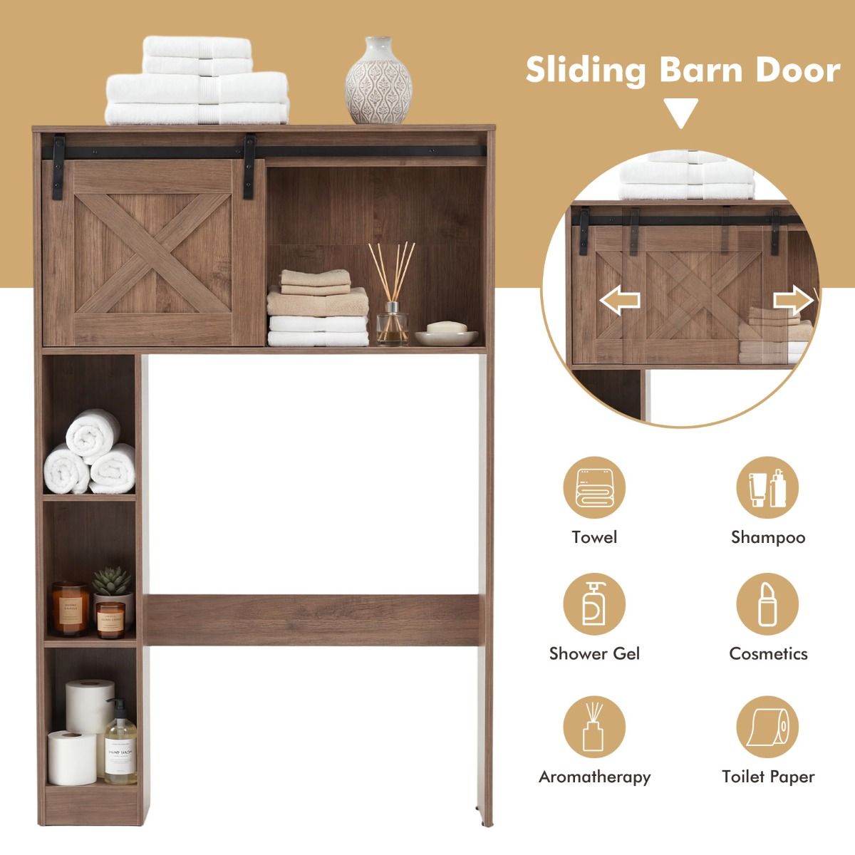 Coast Toilettenschrank mit Schiebetür – freistehendes Badezimmerregal – Holz und MDF – dunkelbraun – 84 x 17 x 128 cm