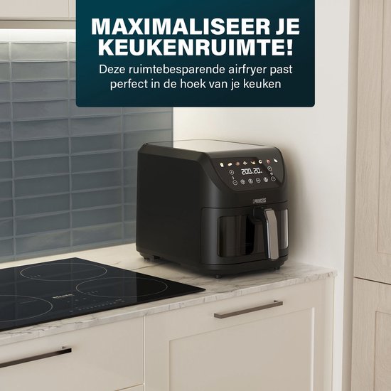Princess 182257 SlimFry Heißluftfritteuse – 8 l Fassungsvermögen – Transparentes Sichtfenster – Digitaler Touchscreen – 8 voreingestellte Programme – Kompaktes Design – 2000 W