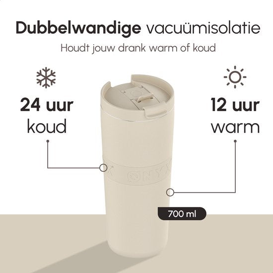 ONYX Trinkflasche mit Strohhalm 700ML - Wasserflasche für Kinder & Erwachsene - Thermosbecher Reisebecher - Motivationstrinker - Trinkbecher für die Schule - Beige