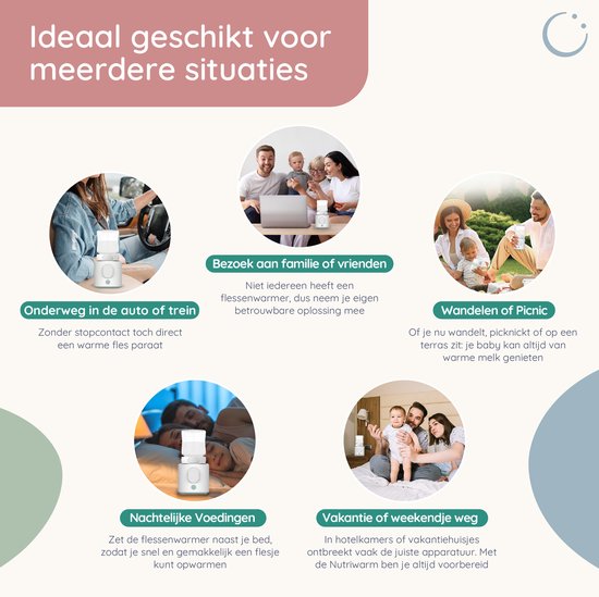 Numsy Tragbarer Flaschenwärmer für unterwegs - kabellos - inkl. 6 Adapter - 4 Temperaturstufen