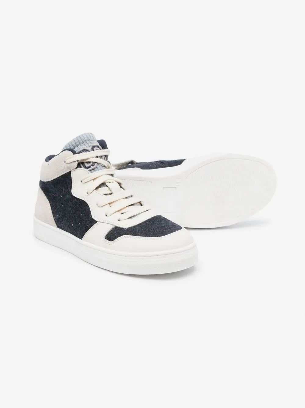 Brunello Cucinelli Kindersneaker „Cloud“ Weiß/Jet Black – Kalbsleder – Hergestellt in Italien