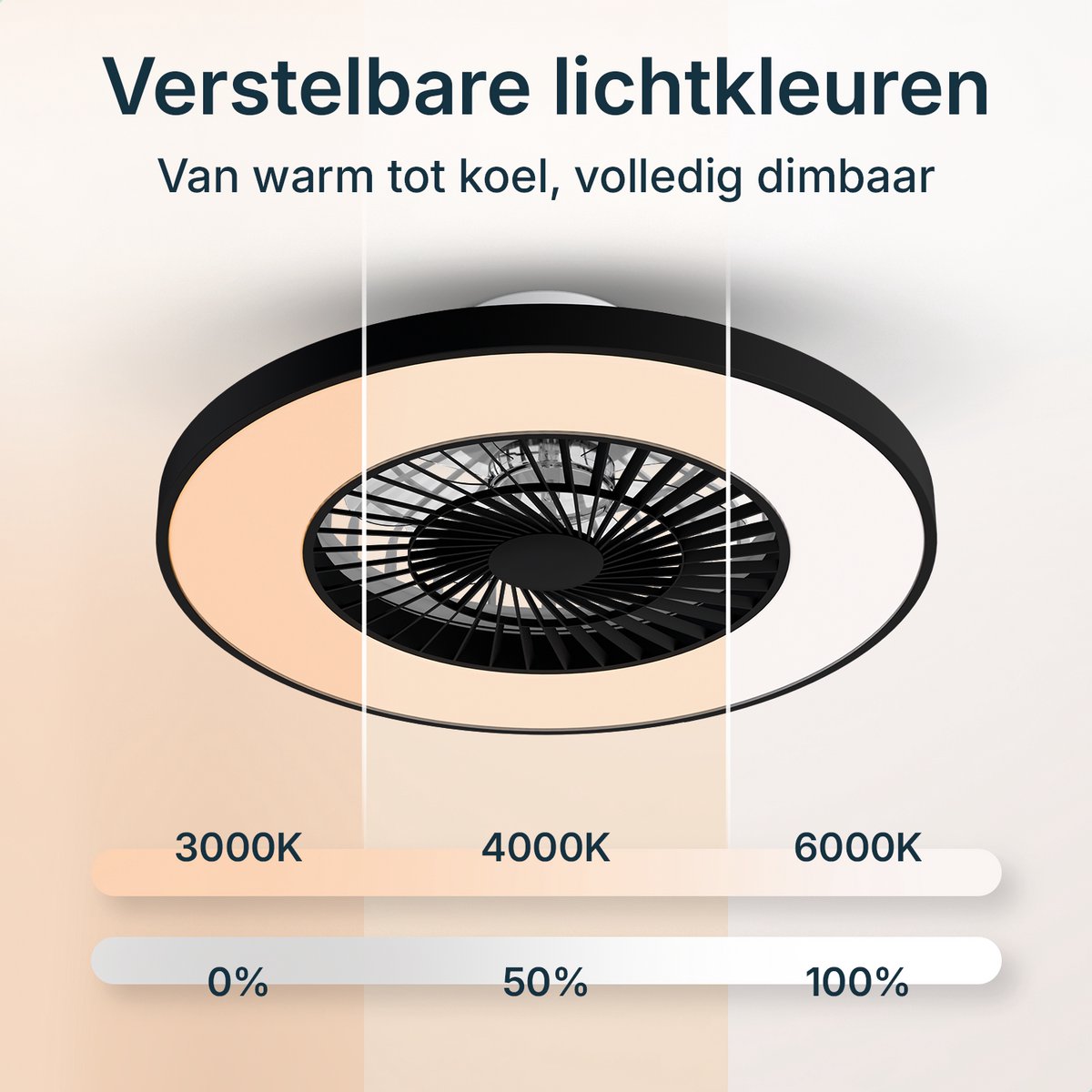 Flowsense Deckenventilator mit LED-Beleuchtung 60 cm - Schwarz - Leise & Energieeffizient - 6 Geschwindigkeiten - Fernbedienung & App-Steuerung