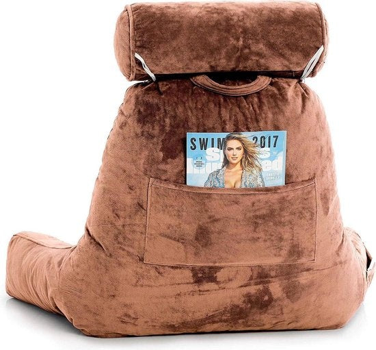 EL-Life - Lesekissen mit Nackenrolle - Unterstützung für den unteren Rücken - Entspannungskissen - Samtbraun