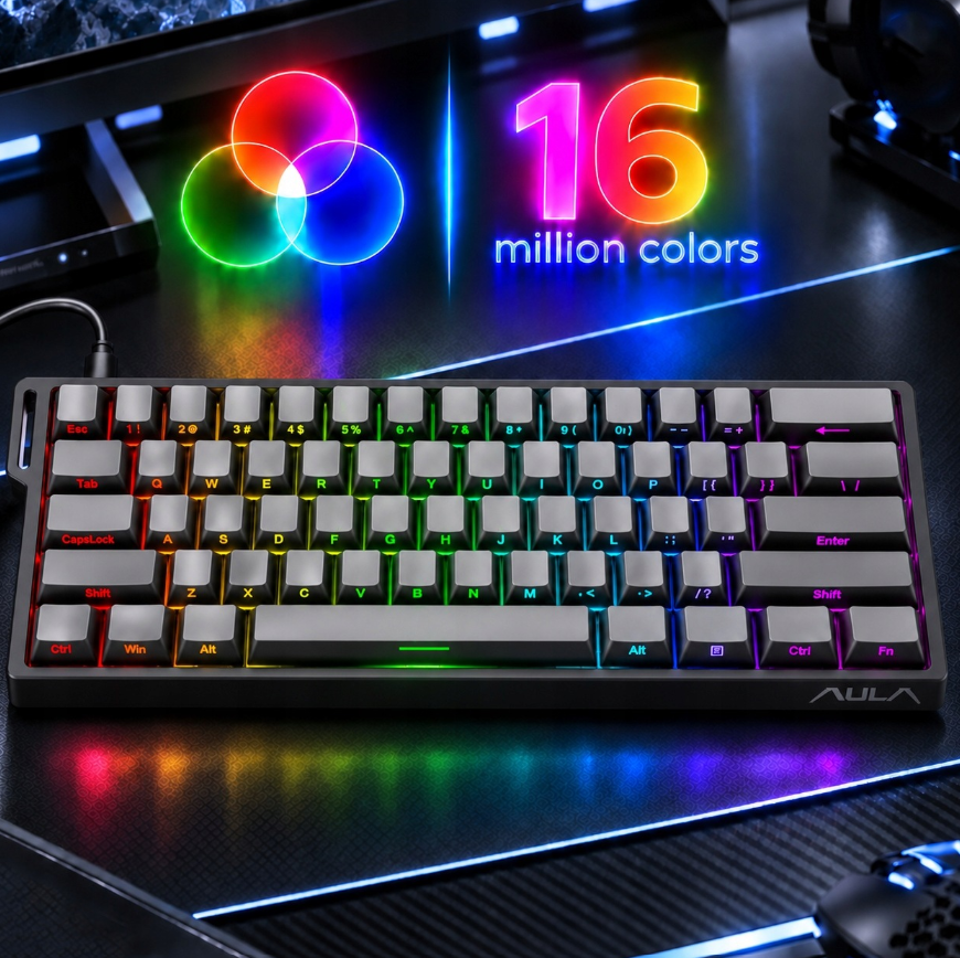 AULA WIN60 HE Gaming-Tastatur – 60 % kompakt – magnetische Schalter – 8000 Hz – Rapid Trigger – RGB – 30,2 x 10,9 cm