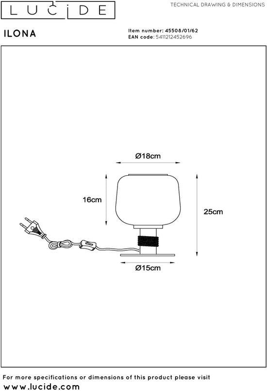 Lucide ILONA – Tischlampe – Ø 18 cm – 1xE27 – Bernstein