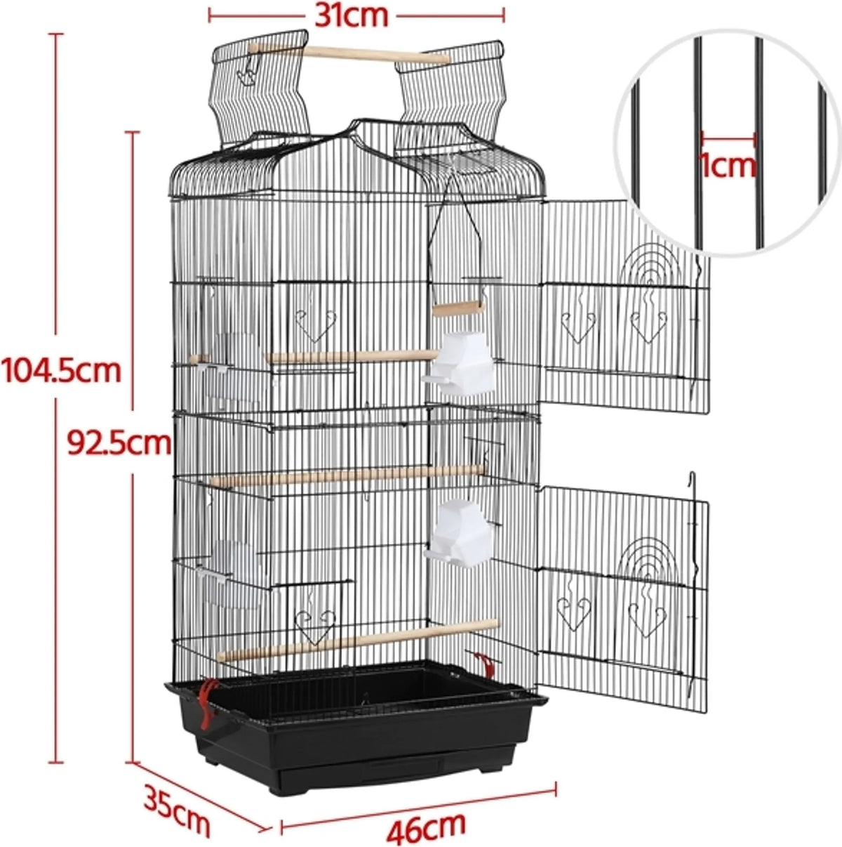 Yaheetech Geräumiger Vogelkäfig mit offenem Dach und Schaukel 46 x 35 x 104,5 cm – Klassisches Schwarz – Metall