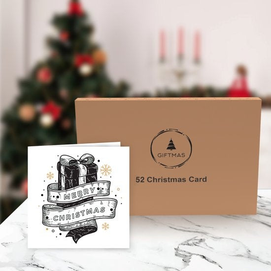 Giftmas Weihnachtskarten - Grußkarten - 52 Stück - Mit Umschlägen und Aufklebern - 10x10cm