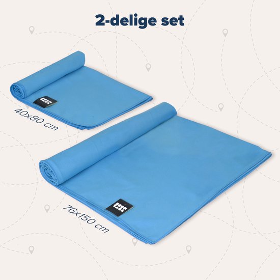 TRVLMORE Mikrofaser-Reisehandtuch-Set - 2 Stück - Klein (40 x 80 cm) & Groß (76 x 150 cm) - Mikrofaser - Blau