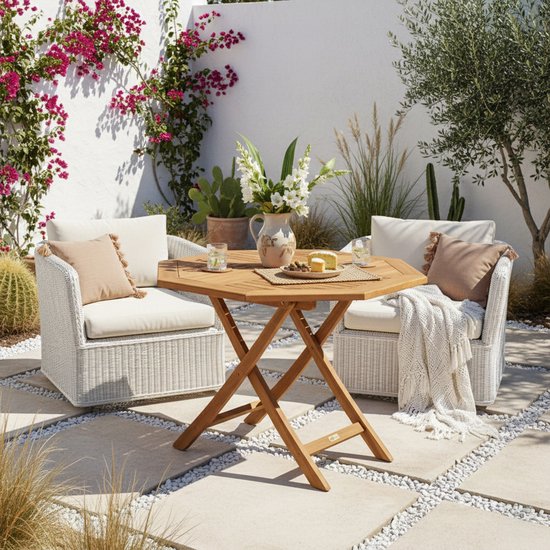 AXI Sana Teak-Gartentisch, achteckig – 100 x 100 x 75 cm – zusammenklappbar – achteckiger Klapptisch – Gartentisch aus Holz – braun – für 4 Personen – für Garten, Terrasse und Balkon