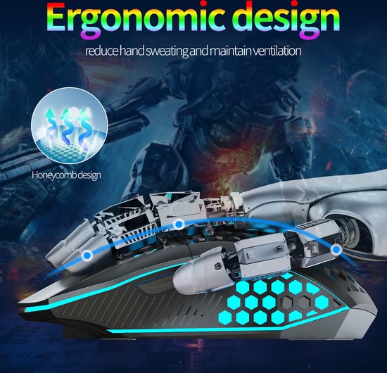 HXSJ T500 Gaming-Maus - Ultraleicht - RGB-Beleuchtung - Helles Schwarz