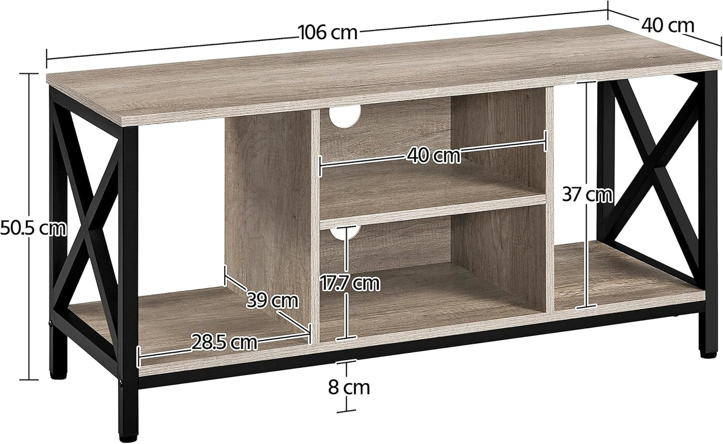 Yaheetech Industrial TV-Möbel X-Frame für Fernseher bis 50 Zoll – 106 x 40 x 50,5 cm – Grau