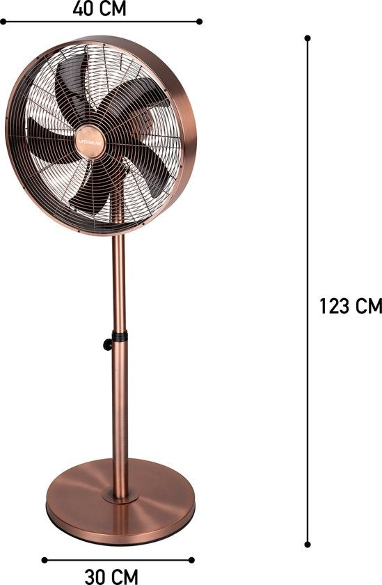 Lifetime Air Stativventilator - 230V - Höhe 85-125 CM - 3 Geschwindigkeiten - Oszillationsfunktion - Neigbar - Kupfer