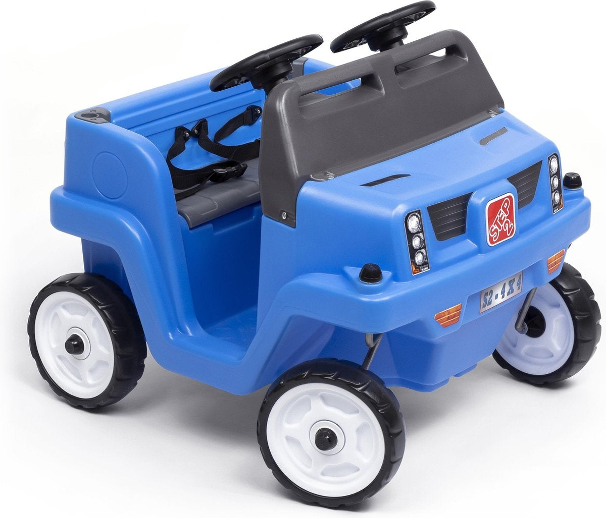 Step2 Lauflernwagen Side-By-Side Push Around SUV in Blau - Lauflernwagen für 2 Kinder - Verdeck für Schatten - Lauflernwagen mit Schiebebügel & Verdeck - Für Kinder ab 2 Jahren