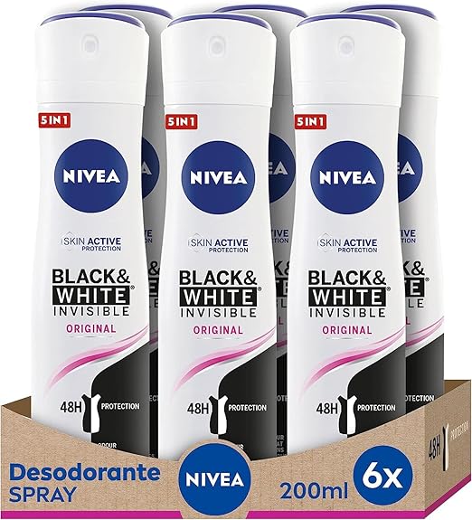 6x Nivea Black White Clear Deodorant Spray 200ml