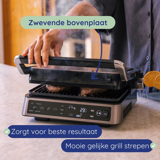 Safecourt Kitchen Kontaktgrill - Panini-Grill und Toasti-Eisen - Abnehmbar - PFAS-freie Platten - Spülmaschinenfest - Groß - Schnelle Hitze (2200W)