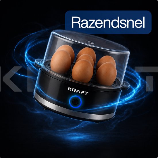 KRAFT Eierkocher Schwarz – 7 Eier – Elektrisches Eierkochen